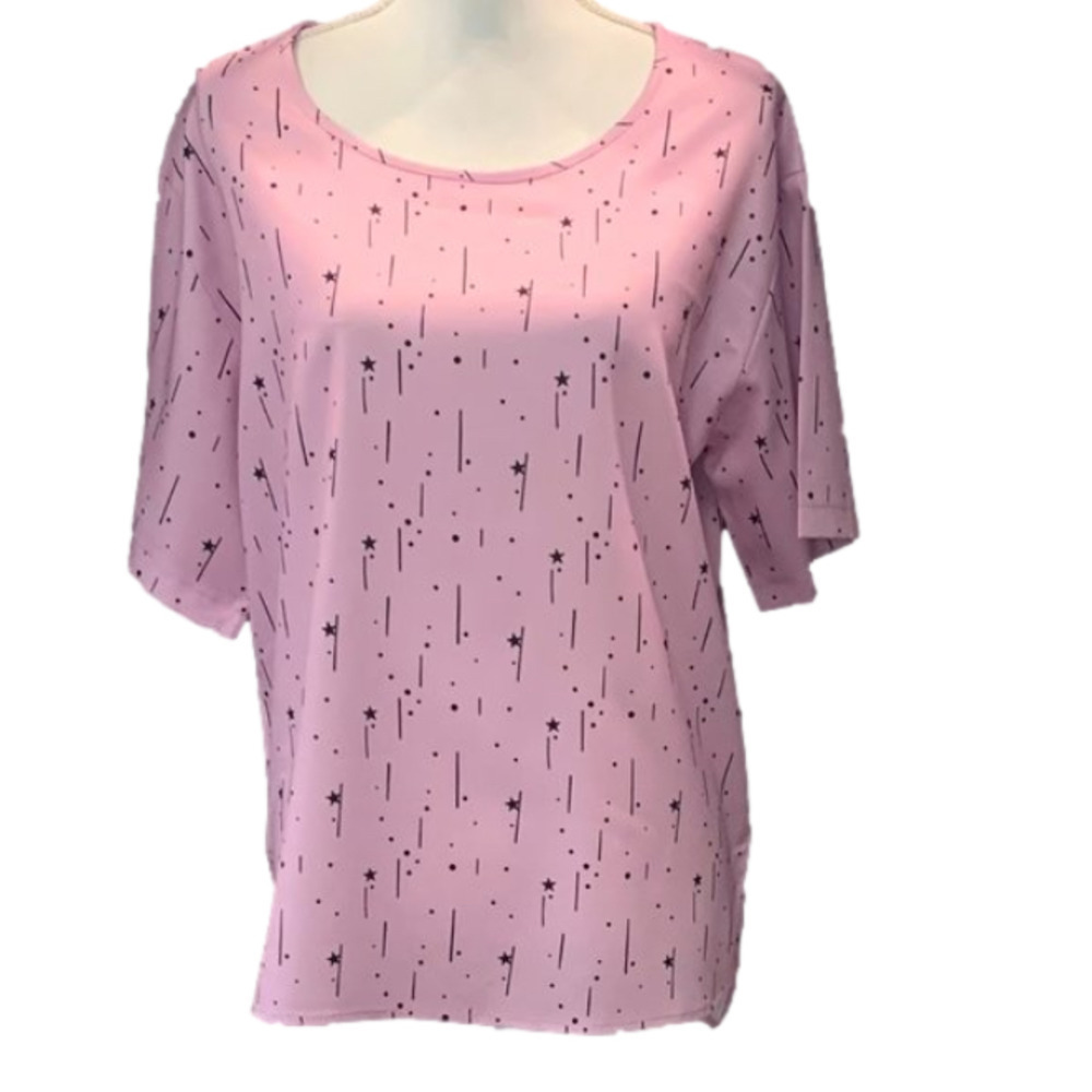 🔥🔥SALE🔥🔥Pink with Black Stars Design Short Sleeve Top NWOT